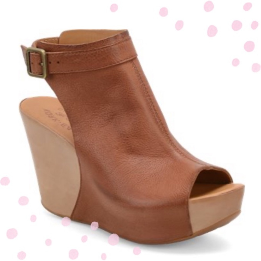 Kork-Ease Nero cognac brown wedges size 7